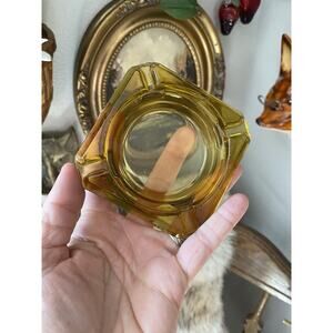 Vintage Midcentury 1960s Amber Glass Ashtray Small Square Glass Ashtray